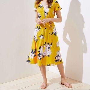 LOFT Yellow Floral Wrap Dress